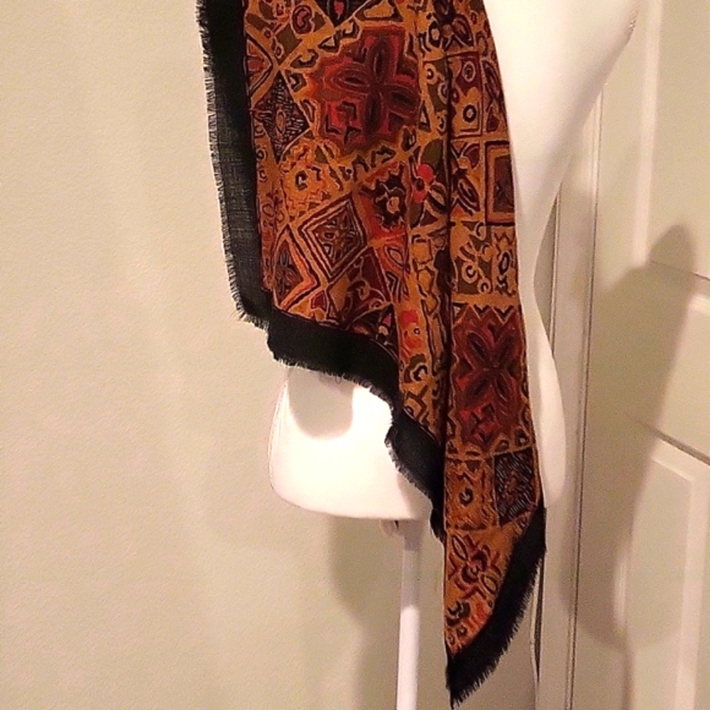 Scarf- camel, rust, olive and black with frayed edges